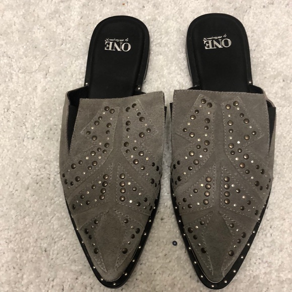 New One Teaspoon grey suede studded mules Sz 40 - Picture 1 of 5